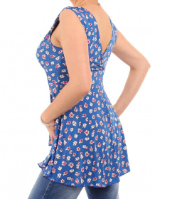 Blue Daisy Floral Print V Neck Floaty Top