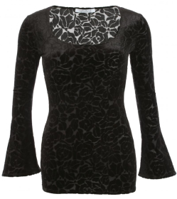 Black Velour Burn Out Bell Sleeve Top