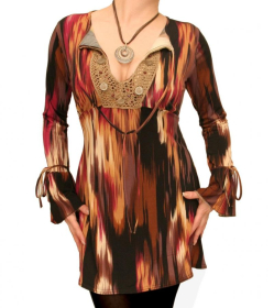 Brown and Gold Coin Trim Tunic Top