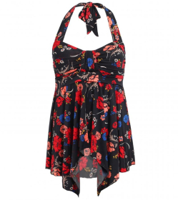 Black and Red Floral Halter Neck Top