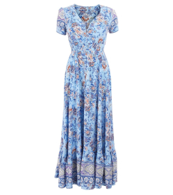 Blue Paisley Print Button Through Maxi Dress