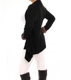 Animal Print Fur Cuff Waterfall Cardigan