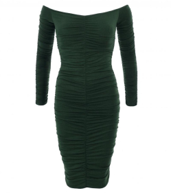 Dark Green off the Shoulder Ruched Dress
