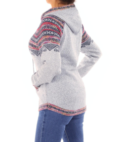 Light Grey Fair Isle Hooded V Neck Jumper