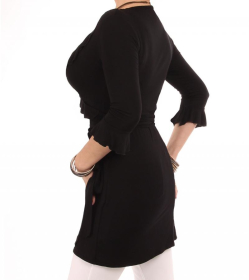 Black Ruffled Wrap Top