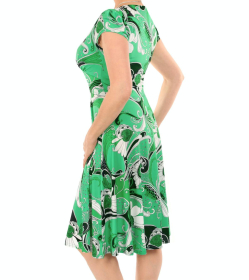 Green and White Print Tea Dress