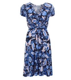 Blue Paisley Print Twist Front Dress
