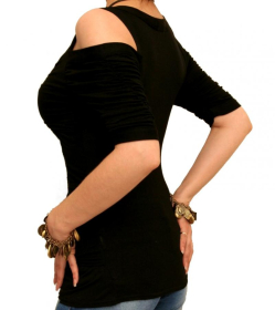 Black Cold Shoulder Long Top