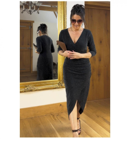 Black and Silver Sparkly Lurex Mock Wrap Dress