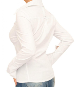 White Zip Up Fitted Stretchy Shirt