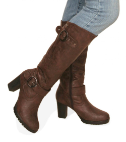Brown Biker Style Buckle Detail Boots