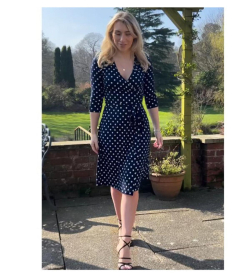 Navy Blue and Ivory Spotted Wrap Dress