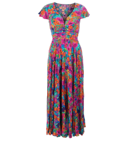 Vibrant Multi Print Button Detail Maxi Dress