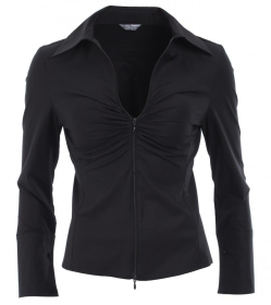 Black Zip Up Fitted Stretchy Shirt