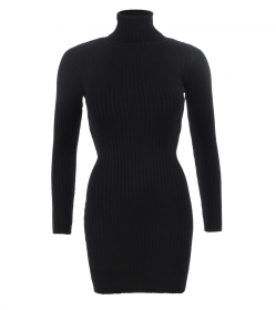 Black Ribbed Polo Neck Long Jumper
