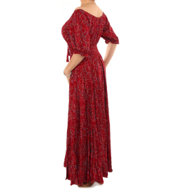 Dark Red Ditsy Print off the Shoulder Maxi Dress