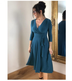 Teal Fit & Flare Tie Detail Dress