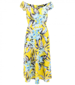 Yellow Floral Print Bardot Dress