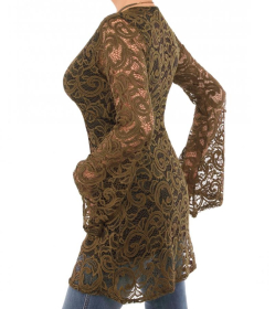 Khaki Crochet Lace Bell Sleeve Top