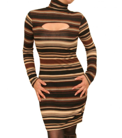 Brown and Black Fine Knit Jumper Dress