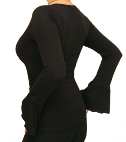 Black V Neck Bell Sleeve Top