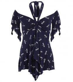 Navy Blue Dragonfly Print Top