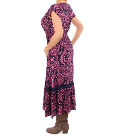 Pink and Navy Blue Paisley Button Through Midi Dress