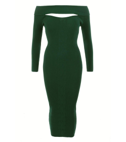 Dark Green Cable Knit off the Shoulder Jumper Dress