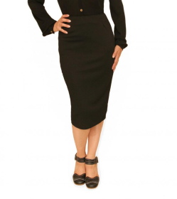Black Textured Waffle Pencil Skirt