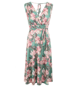 Green and Pink Floral Fit and Flare Dress