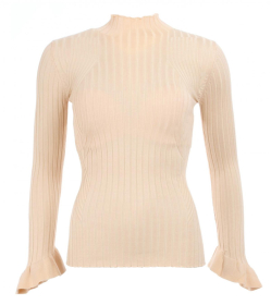 Beige Ribbed Bell Sleeve Jumper