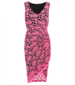 Cerise Pink Lace Ruched Dress