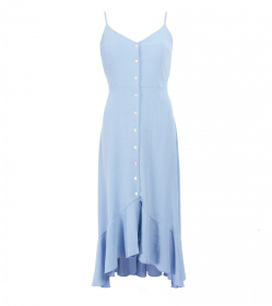 Blue Button Through Dip Hem Dress