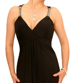Black Diamante Strap Long Evening Dress