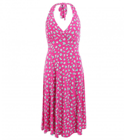 Pink Daisy Floral Print Halter Neck Dress