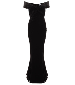 Black Velour Bardot Maxi Dress