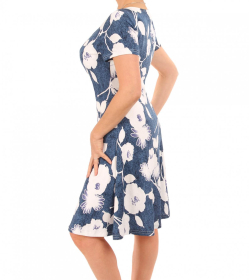 Denim Blue and White Floral Skater Dress