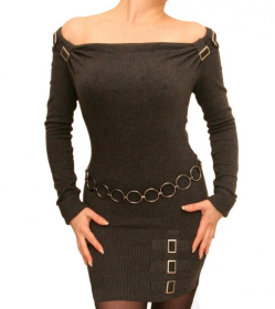 Grey off the Shoulder Buckle Jumper