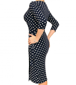 Navy Blue and Ivory Spotted Wrap Dress