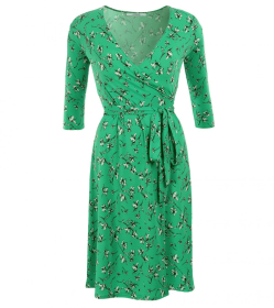 Emerald Green Print Slinky Wrap Dress