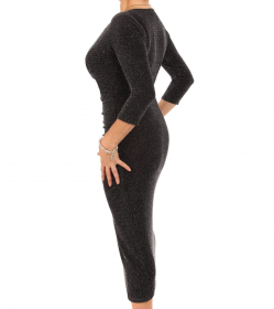 Black and Silver Sparkly Lurex Mock Wrap Dress