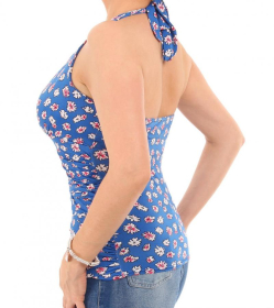 Blue Daisy Floral Print Halter Neck Top