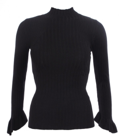 Black Ribbed Bell Sleeve Jumper