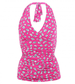 Pink Daisy Floral Print Halter Neck Top