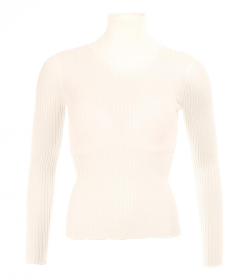 Ivory Ribbed Polo Neck Clingy Jumper