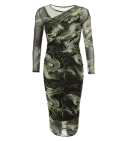 Green Printed Mesh Co-Ord Top and Skirt Set