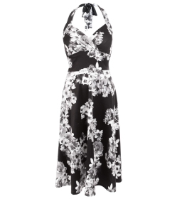 Black and White Floral Halter Neck Dress