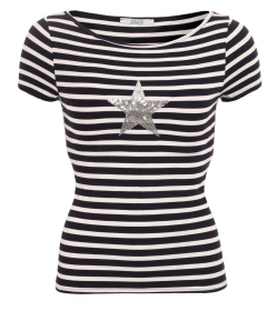 Navy Blue and White Stripe Sequin Top