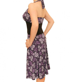 Purple Floral Print Corset Style Halter Dress