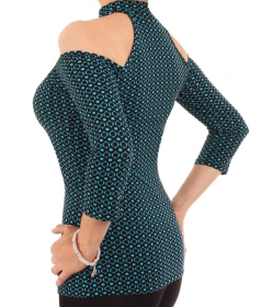 Black and Teal Print Cut Out Choker Top